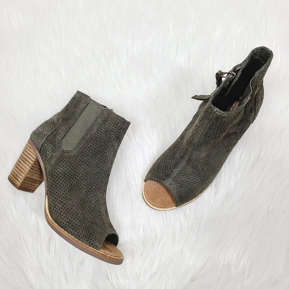 Toms Shoes - Toms Perforated Suede Peep Toe Majorka Bootie Heel